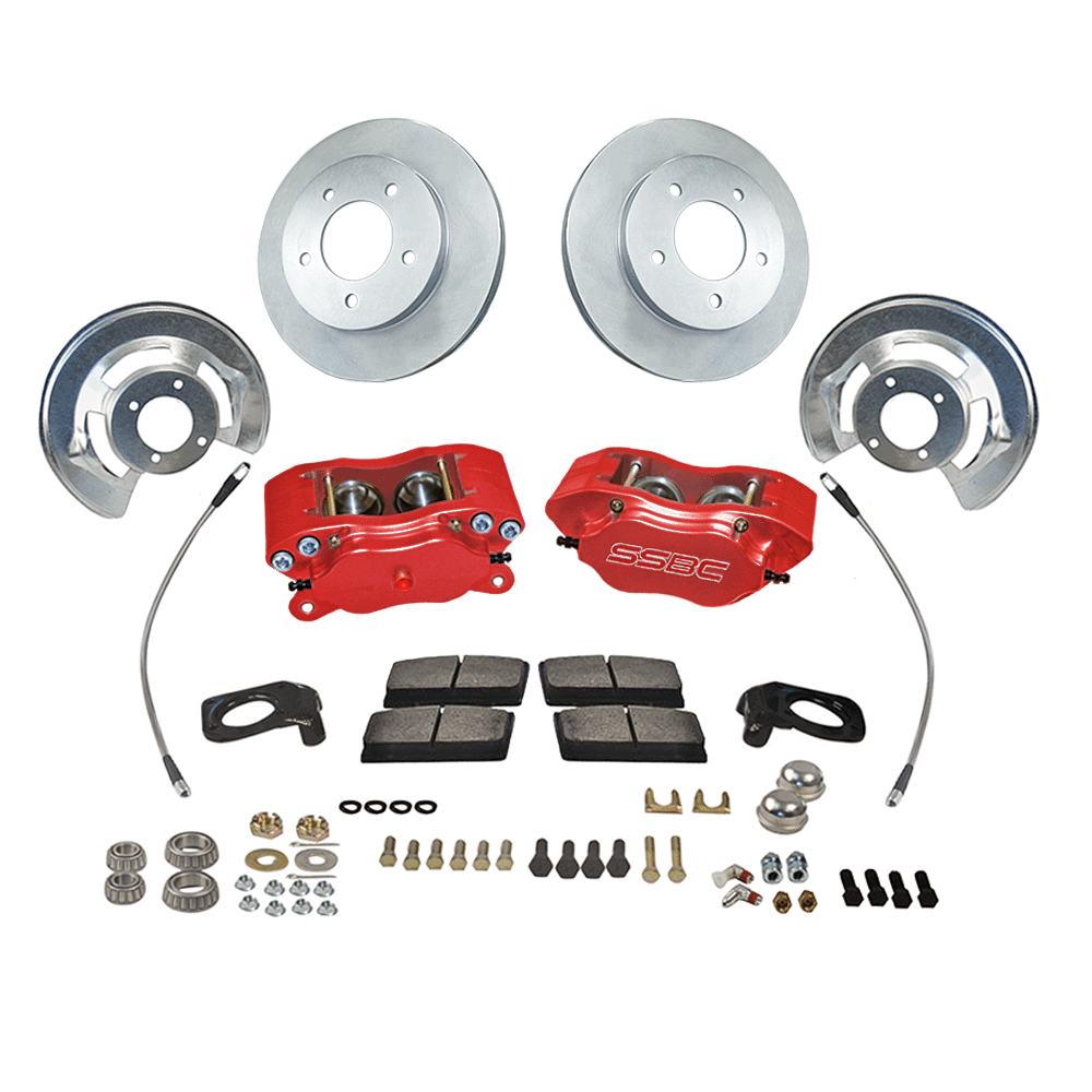 American Made Comp S 4-Piston Billet Aluminum Front Drum to Disc Brake Conversion Kit W/Rotors. Red W120-23R