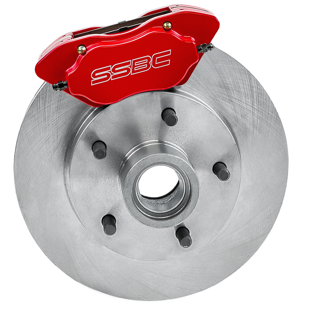American Made Comp S 4-Piston Billet Aluminum Front Drum to Disc Brake Conversion Kit W/Rotors. Red W120-23R