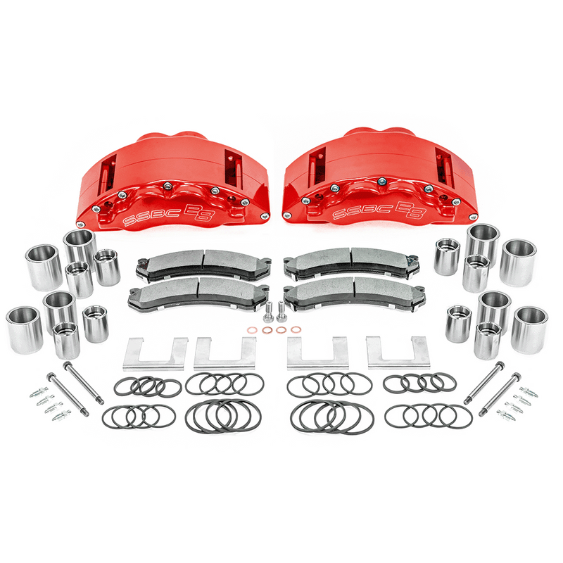 American Made 4 Wheel B8-Barbarian 8 Piston Direct Fit Billet Aluminum Big Brake Bundle. Red A404-30A31R-BBB