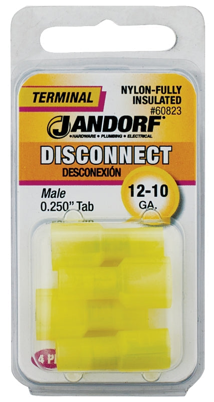 Disconnect Terminal, 12 to 10 AWG Wire, Nylon Insulation, Copper Contact, Yellow, 4/PK #60823 Jandorf