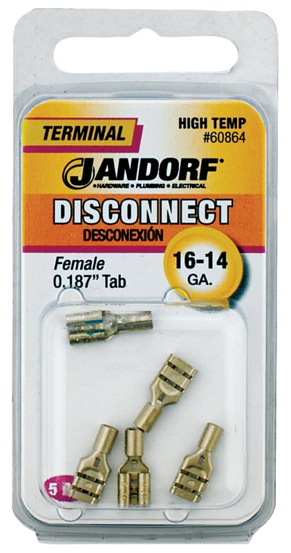 Disconnect Terminal, 16 to 14 AWG Wire, Nickel, 5/PK #60864 Jandorf