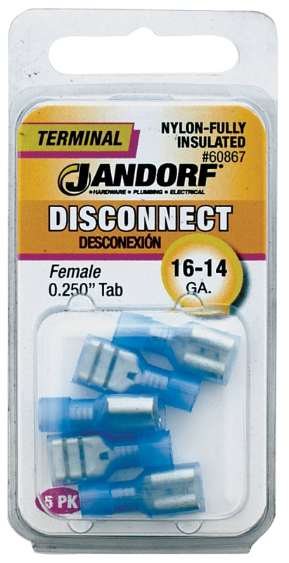 Disconnect Terminal, 16 to 14 AWG Wire, Nylon Insulation, Copper Contact, Blue #60867 Jandorf
