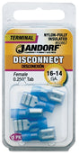 Disconnect Terminal, 16 to 14 AWG Wire, Nylon Insulation, Copper Contact, Blue #60867 Jandorf