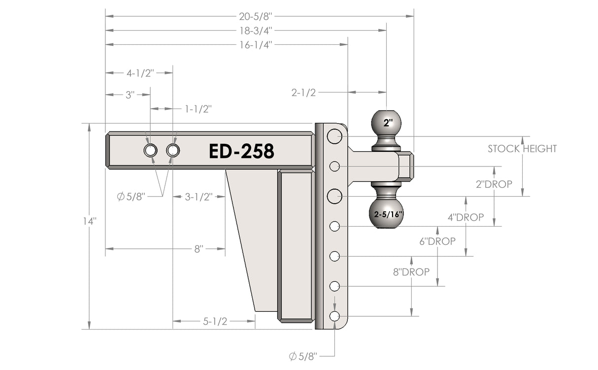 Bulletproof Extreme Duty 8” Drop/Rise Trailer Hitch 2.5" Box Steel Shank