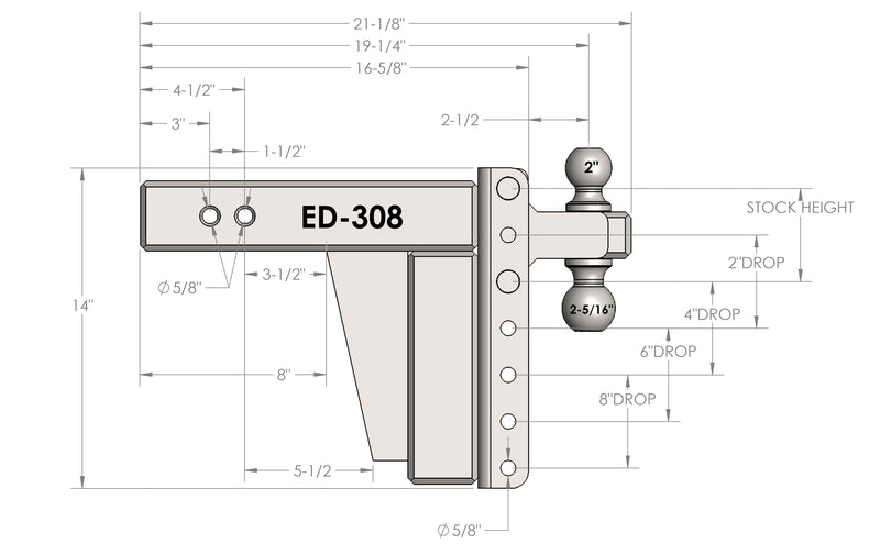 Bulletproof Extreme Duty 8” Drop/Rise Trailer Hitch 3" Box Steel Shank