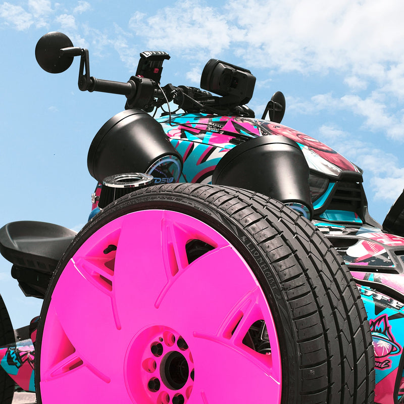 8" Loaded Flat Mount Speaker Pods with Amplifier, Installation Kit and Digital LED Lights, Package for Can-Am Spyder & Ryker