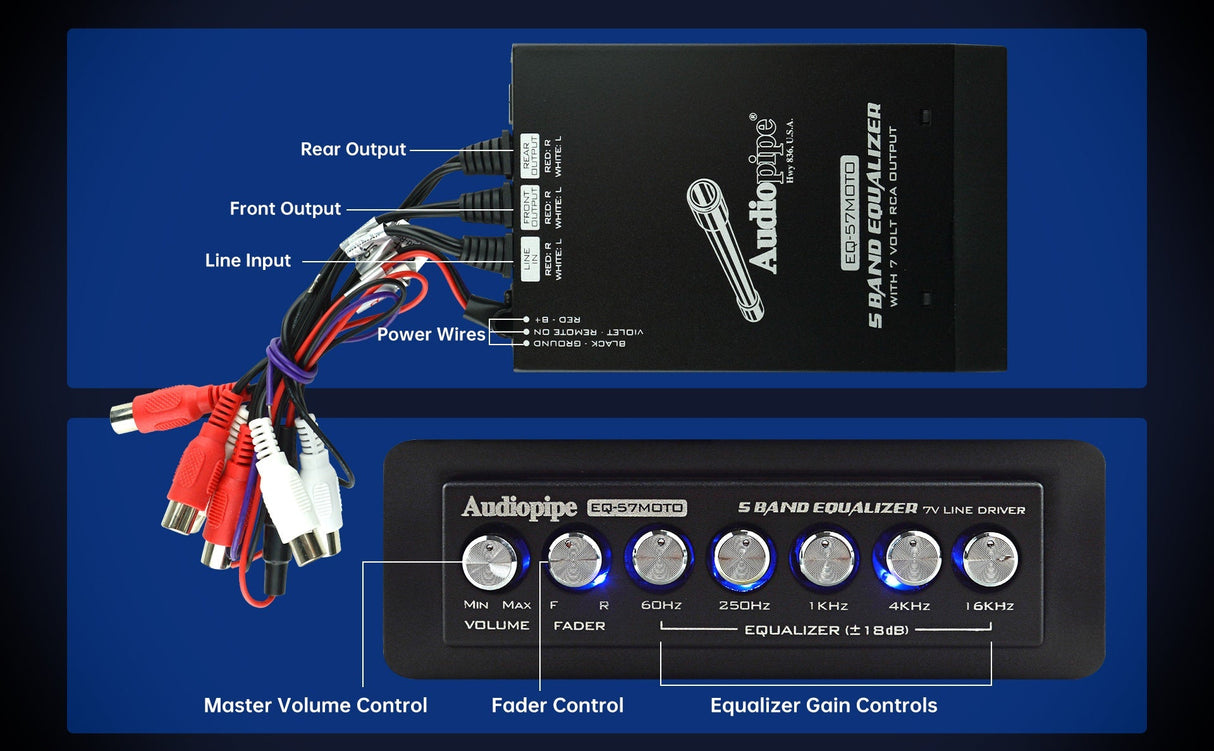 5 Band Graphic Equalizer with 7 V Line Driver (EQ-57MOTO) Audiopipe