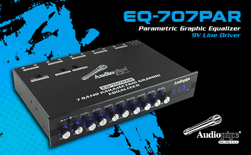 Audiopipe 7 Band Parametric Graphic Equalizer with 9V Line Driver (EQ-707PAR） Audiopipe