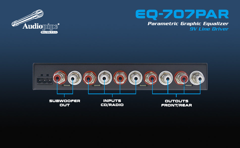 Audiopipe 7 Band Parametric Graphic Equalizer with 9V Line Driver (EQ-707PAR） Audiopipe