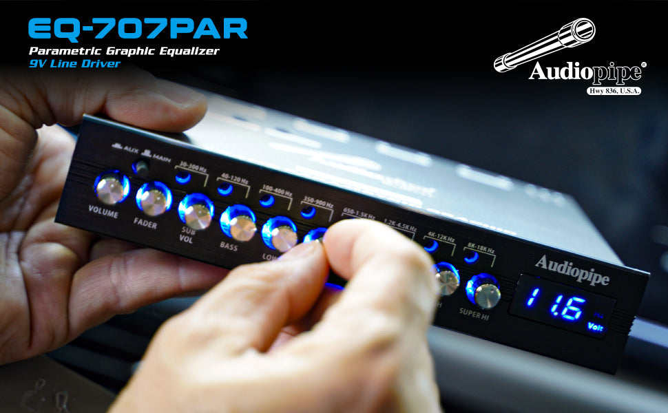 Audiopipe 7 Band Parametric Graphic Equalizer with 9V Line Driver (EQ-707PAR） Audiopipe
