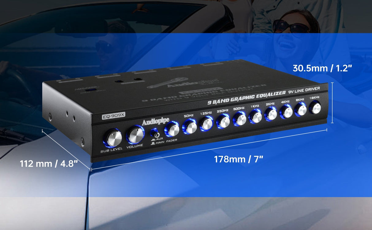 Audiopipe 9 Band Graphic Equalizer with 9 V LINE DRIVER (EQ-909X) Audiopipe