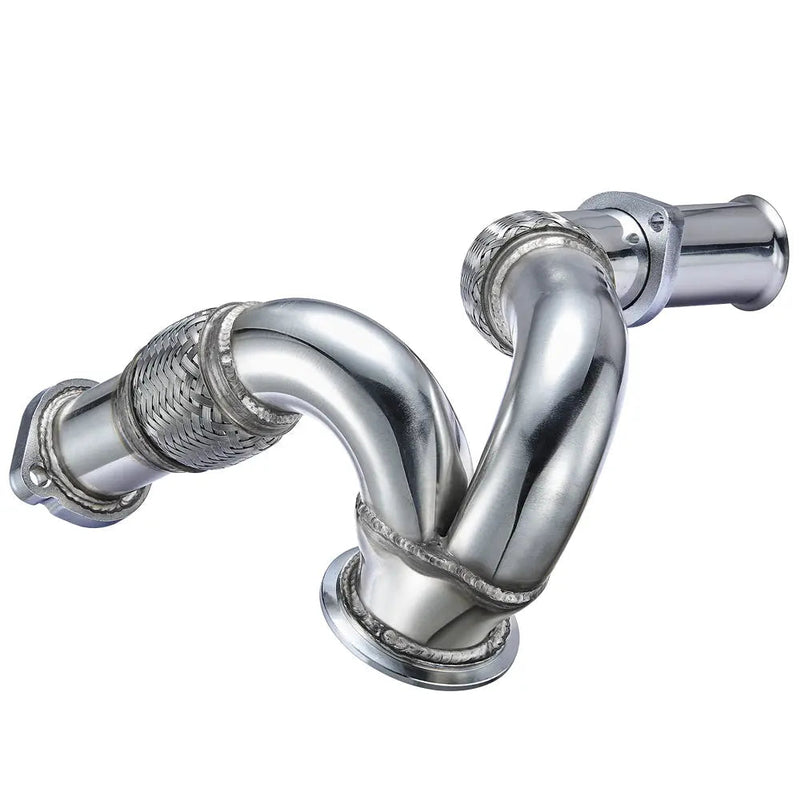 Exhaust Up-Pipe Y-Pipe for Ford 2003-2007 6.0L Powerstroke Diesel F250 F350 F450 Heavy Duty Polished Flashark