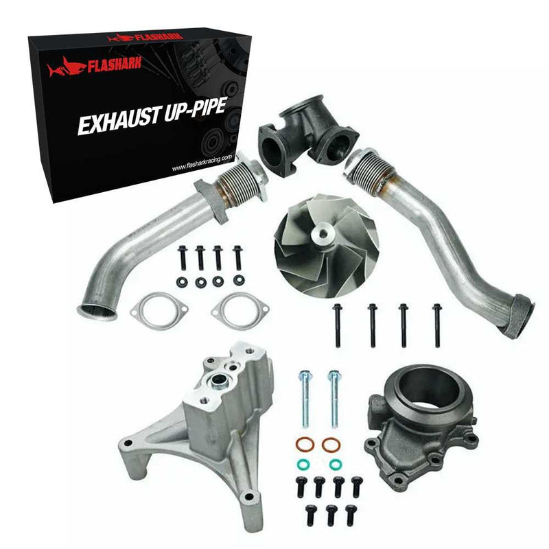 Exhaust Up-Pipe for 1999.5-2003 7.3L Ford Powerstroke Turbo Pedestal Ebp Valve 5+5 Wheel & Up Pipes Flashark
