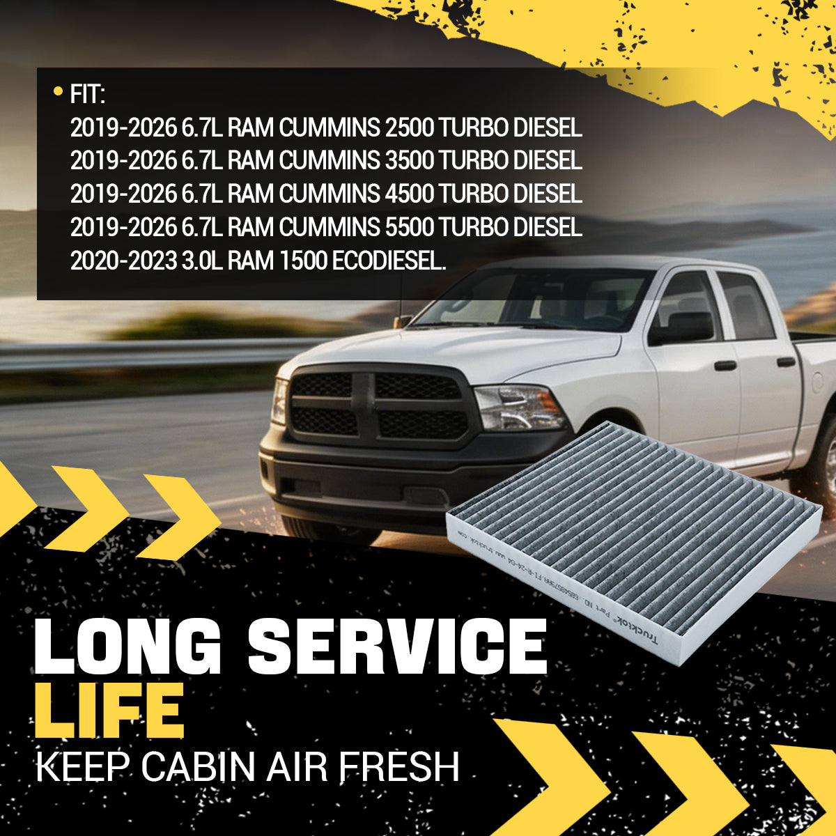 Trucktok 2019-2026 6.7L Dodge Ram Cabin Air Filter Replaces 68548579AA TruckTok