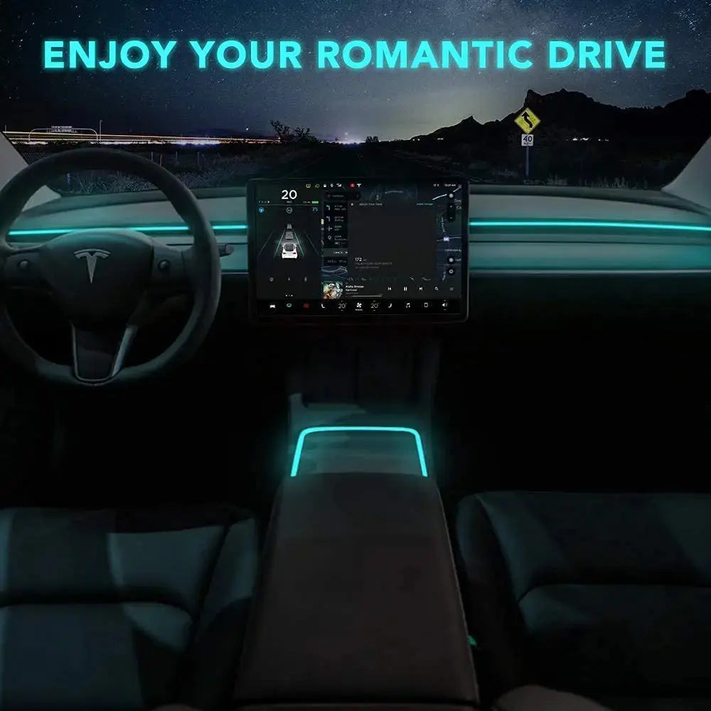 For Tesla 2021 Model 3/Y Neon Light Tubes Center Console RGB Interior LED Strip Lights