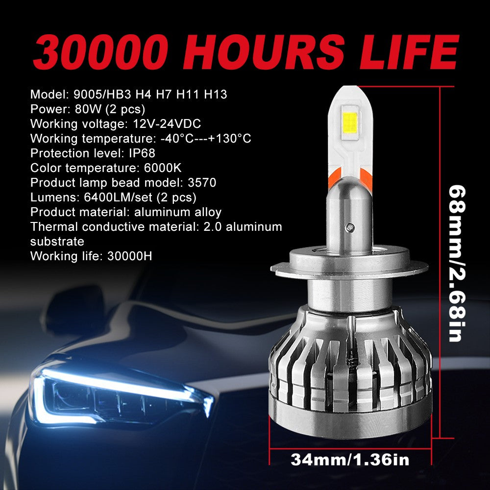 9005/HB3 H4 H7 H11 H13 LED Headlight Bulbs 80W 6400LM 6000K 2 Bulbs Flashark