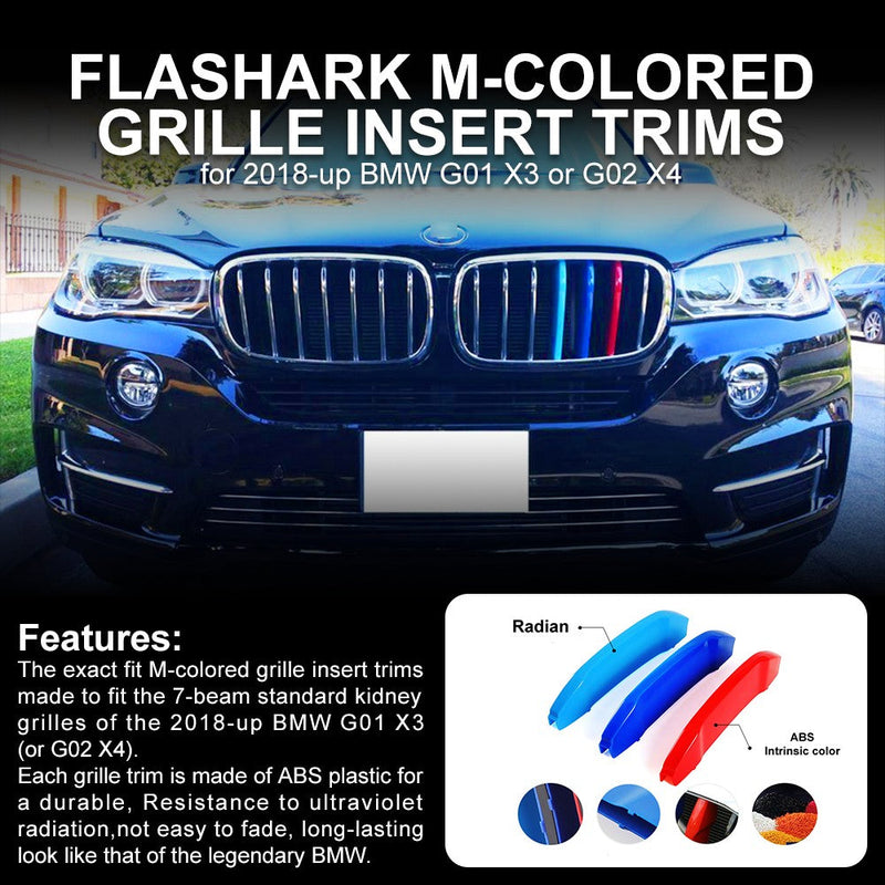 M-Colored Stripe Grille Insert Trims Compatible with BMW 11-20 X3 X4 Flashark