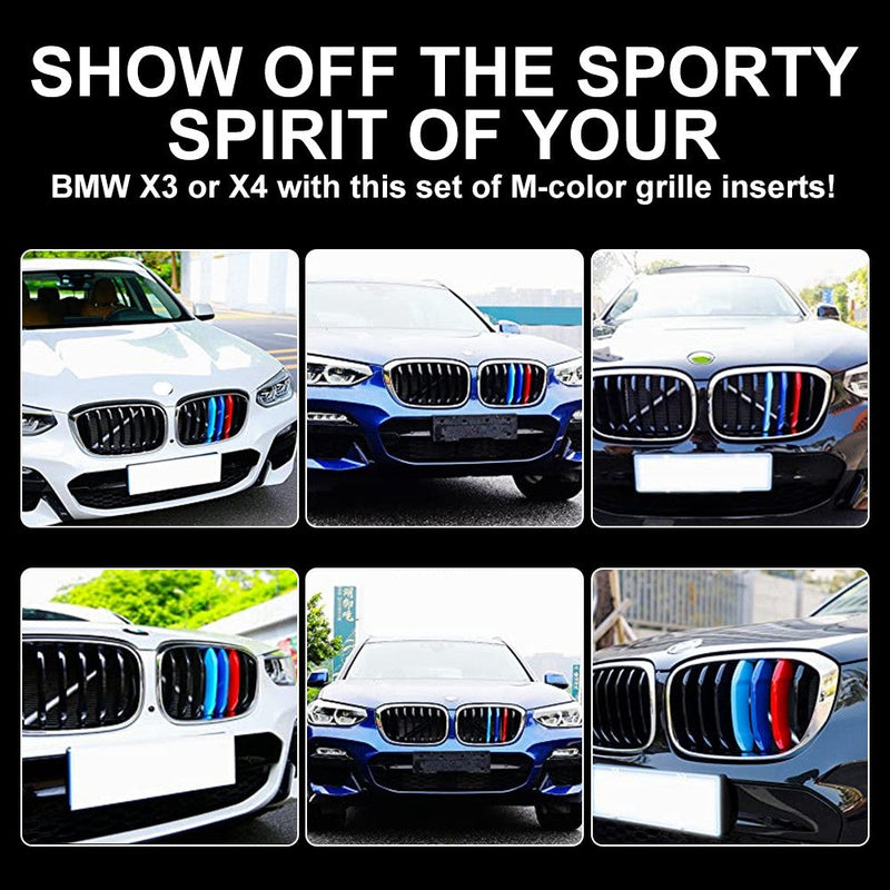 M-Colored Stripe Grille Insert Trims Compatible with BMW 11-20 X3 X4 Flashark