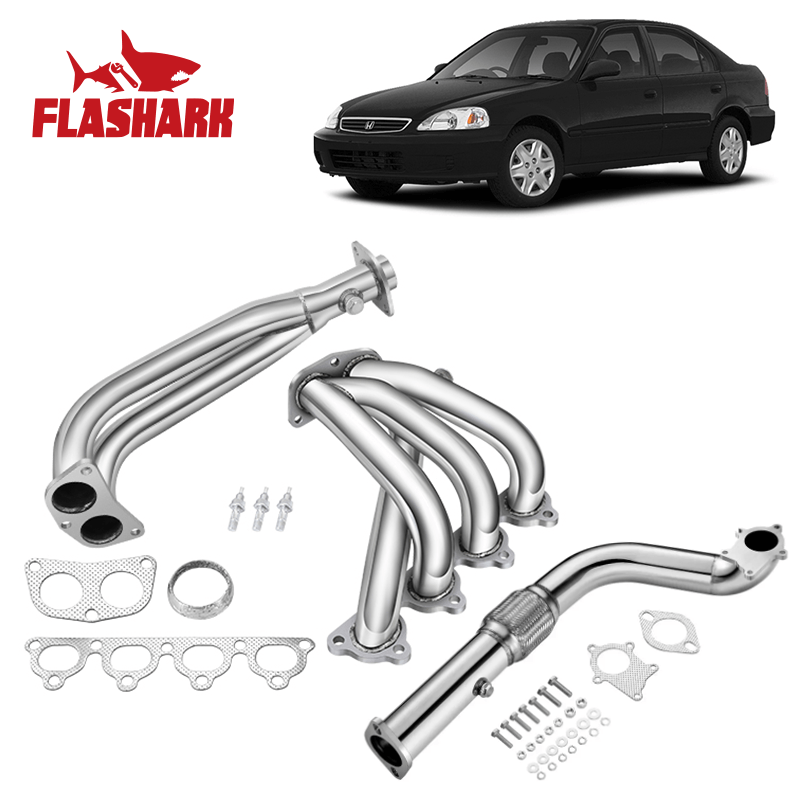 3-Inch Downpipe Exhaust for 1988-2001 Honda Civic/CRX/Del Sol & Acura Integra, T3/T4 Turbo, B16/B18/D15/D16 Engines, 5-Bolt Flashark