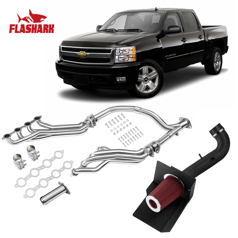 Long Tube Headers for 2007-2014 Chevy Silverado/Suburban/Tahoe GMC Sierra/Yukon Cadillac Escalade 4.8L/5.3L/6.0L/6.2L Vortec Flashark