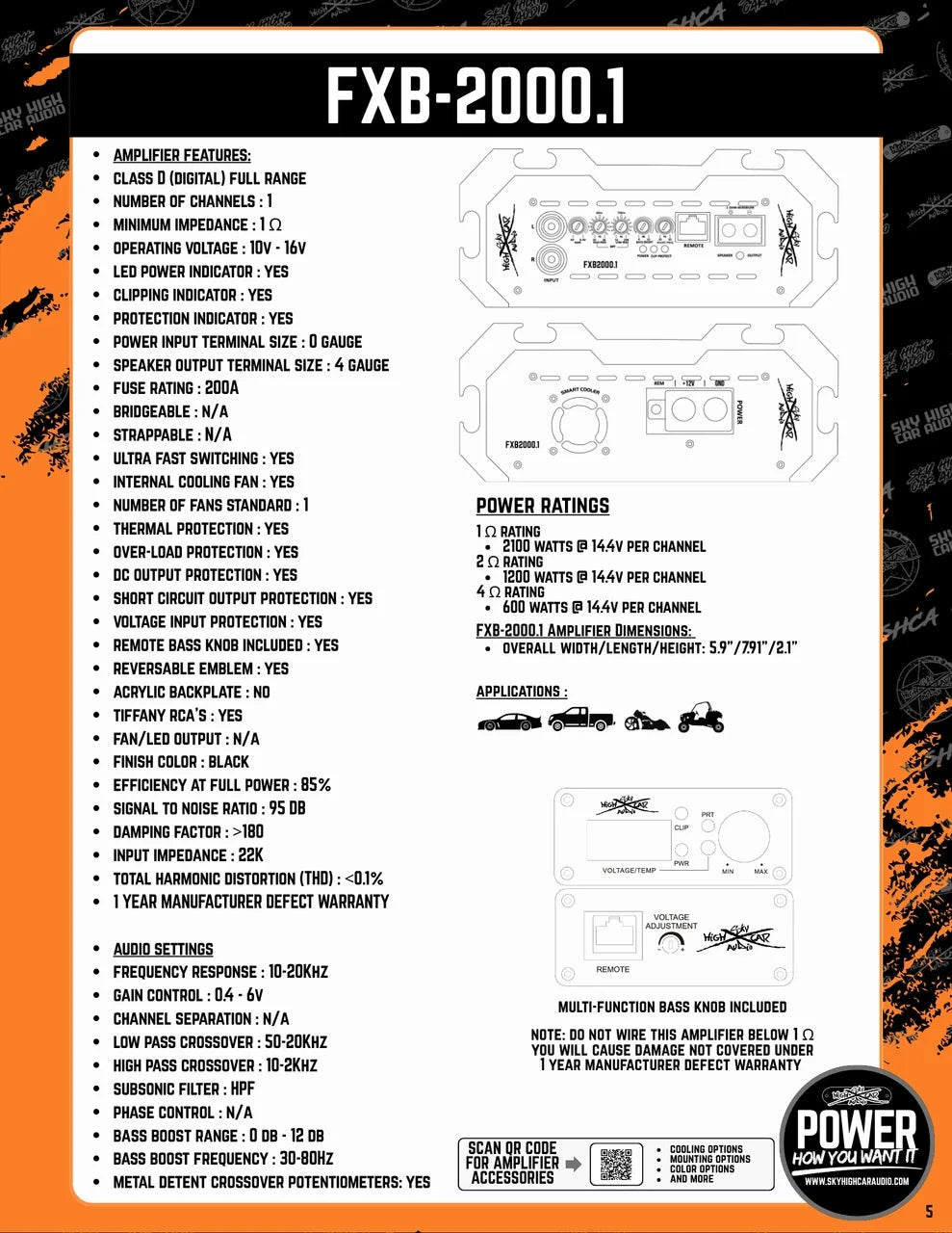Sky High Car Audio FXB 2000.1 | 2000W RMS Monoblock Amplifier