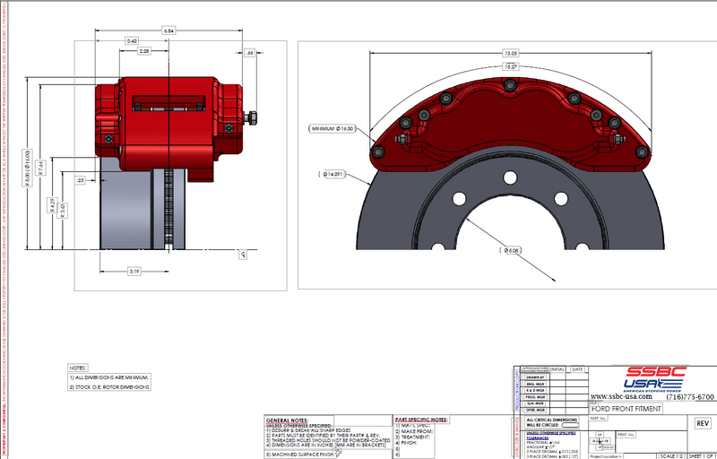 American Made B8-Barbarian 8 Piston Direct Fit Front Caliper Disc Brake Kit W/DS Rotors. Red A404-22R-DS