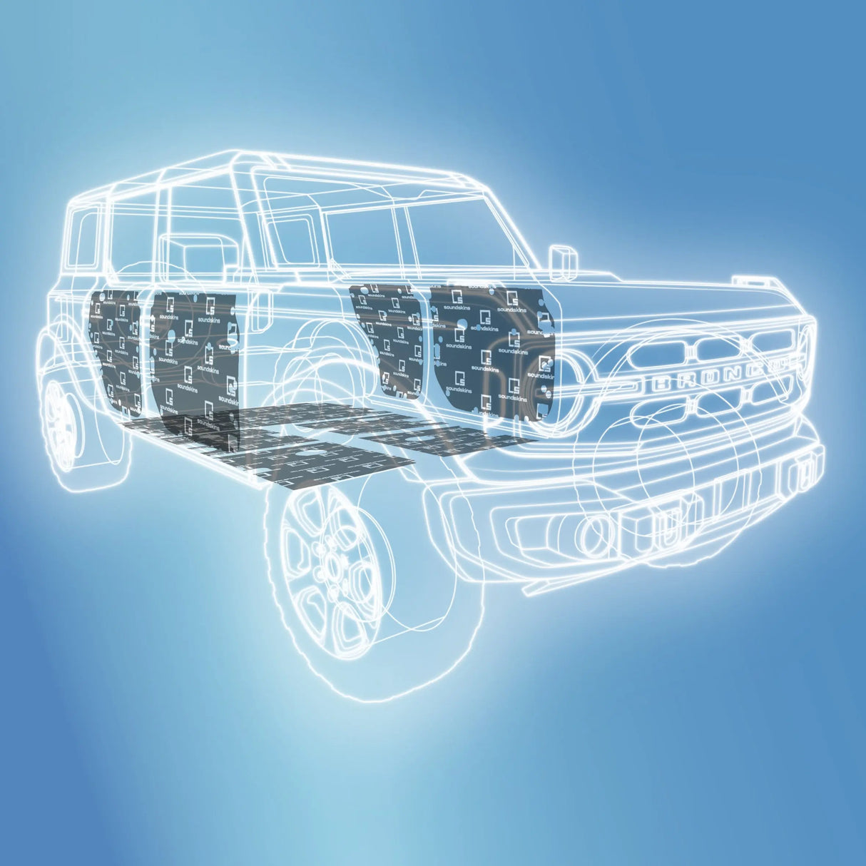 SoundSkins | 2021+ Ford Bronco Sound Deadening Vehicle Specific Kit | SSK-BRONCO | 3 Layers (Acoustic Foam, Foil, Rubber Butyl), 60 sq ft SoundSkins Global