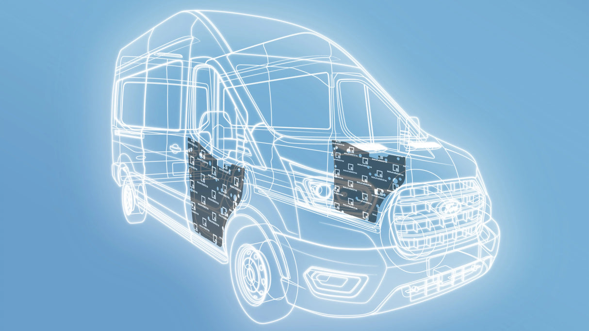 SoundSkins | 2015+ Ford Transit Front Doors 2 Pc Sound Deadening Vehicle Specific Kit | SSK-TRNST2DR | 3 Layers (Acoustic Foam, Foil, Rubber Butyl), 25.25 sq ft SoundSkins Global