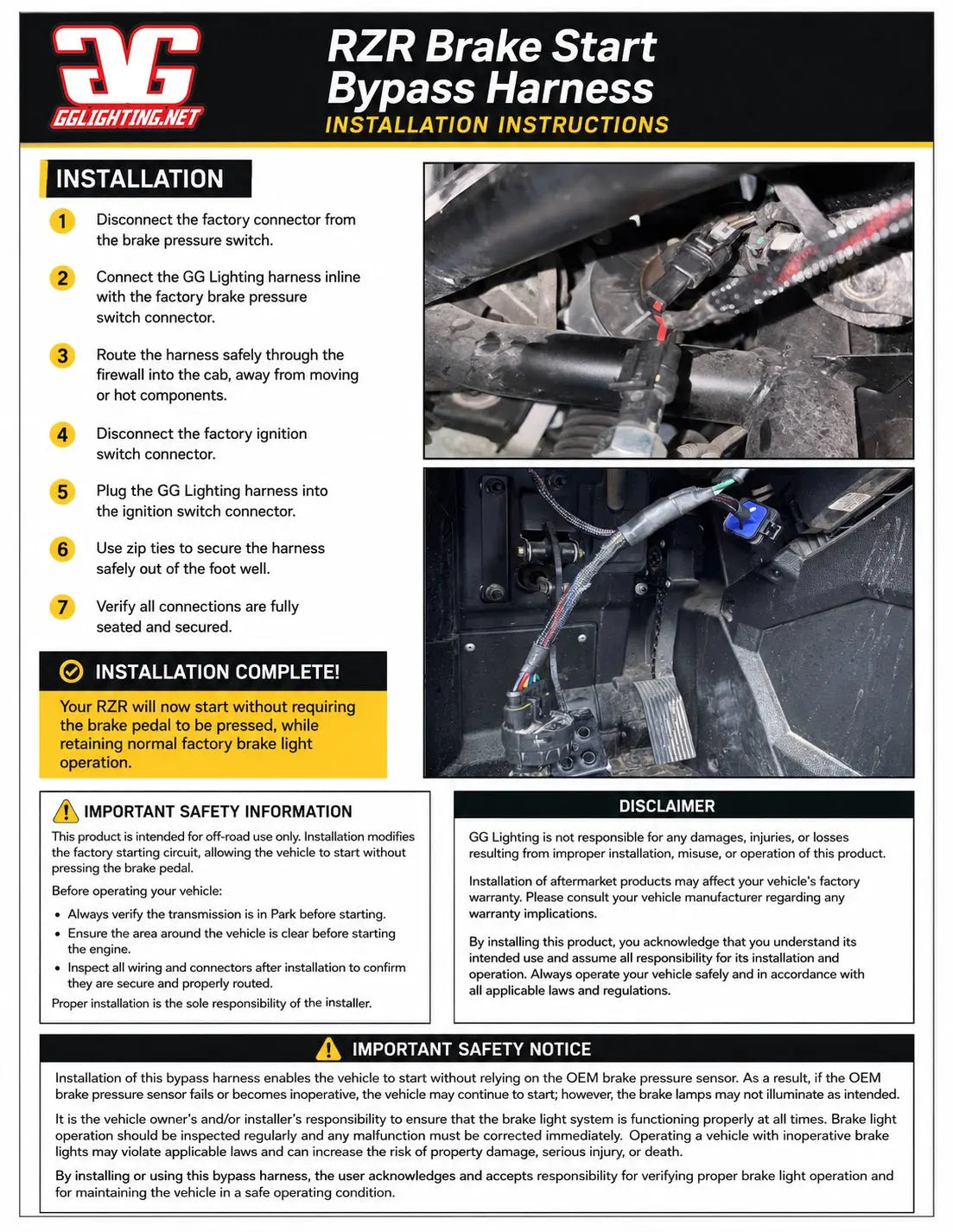 Rzr Pro 2022+ Brake Bypass Harness GGLighting