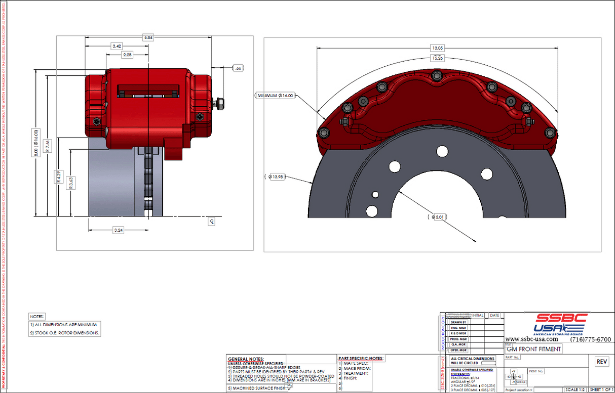 American Made B8-Barbarian 8 Piston Direct Fit Front Caliper Disc Brake Kit W/DS Rotors. Red A404-30AR-DS