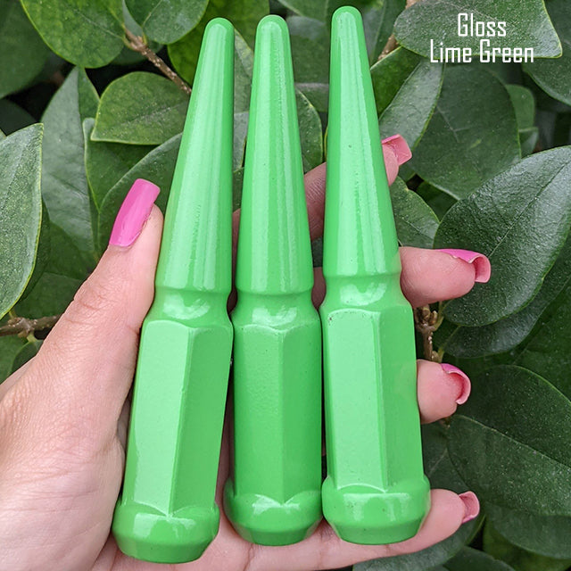 24 Pc 14x1.5 Spike Lug Nuts 4.5" Tall - Powder Coated - Various Colors