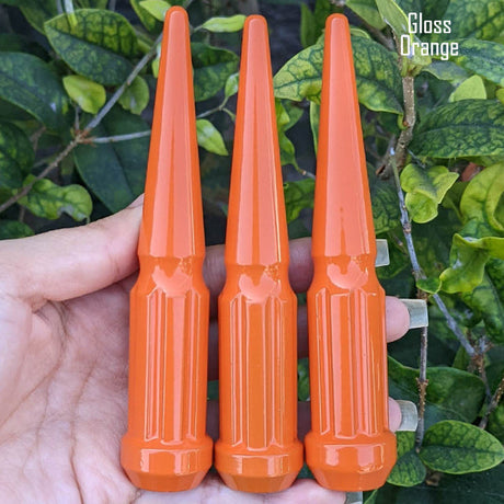 32 Pc 14x1.5 7-Spline Spike Lug Nuts 4.5" Tall - Powder Coated + Key Socket