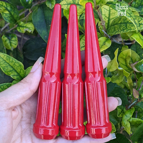 32 Pc 14x1.5 7-Spline Spike Lug Nuts 4.5" Tall - Powder Coated + Key Socket
