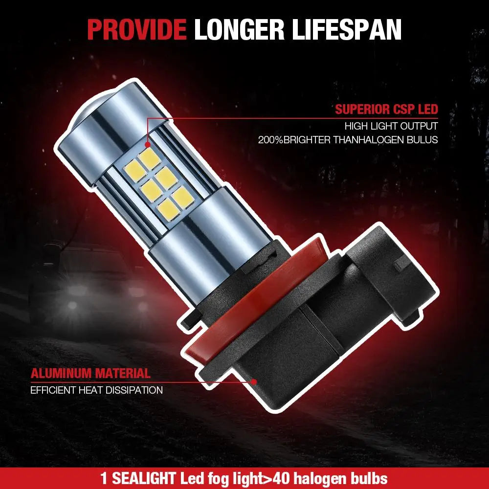 F1 H11/H8/H16 LED Fog Light Bulbs 6000K 4000LM White 2Pcs  for Toyota Camry, Honda Accord, and More Flashark