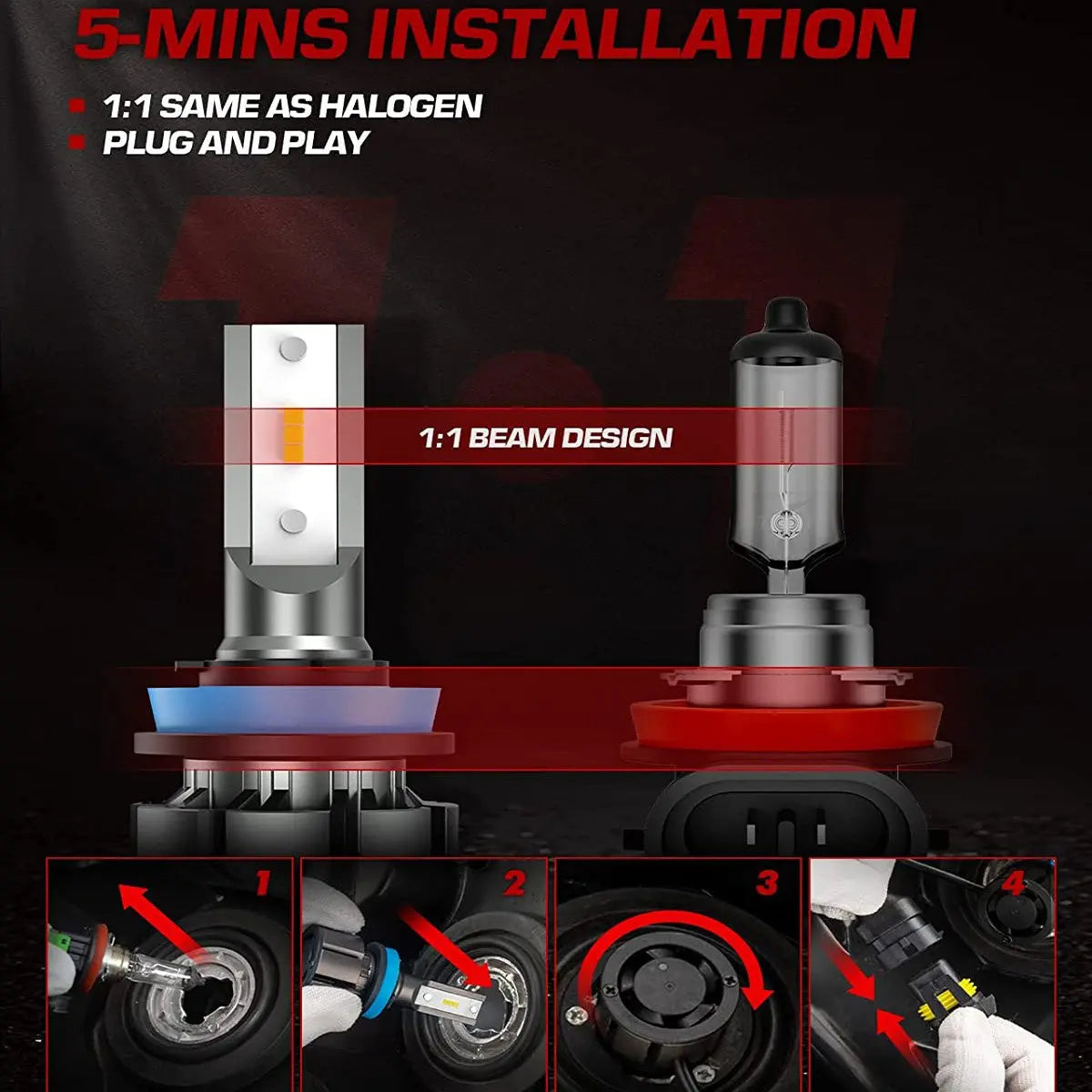 H11 H8 H9 LED Headlight Bulbs 20W 15000LM 6000K | 2 Bulbs for Chevy/Ford/Dodge/Jeep/BMW/Nissan/Toyota/Honda