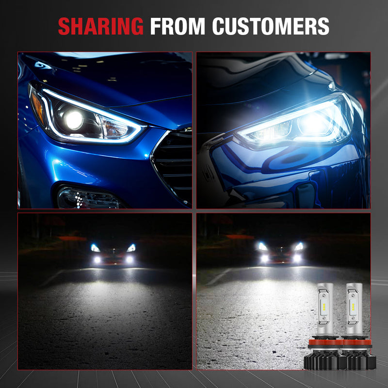 H11 9005 240W 6500K 14000LM White IP68 LED Headlight Bulbs 2Pcs Flashark