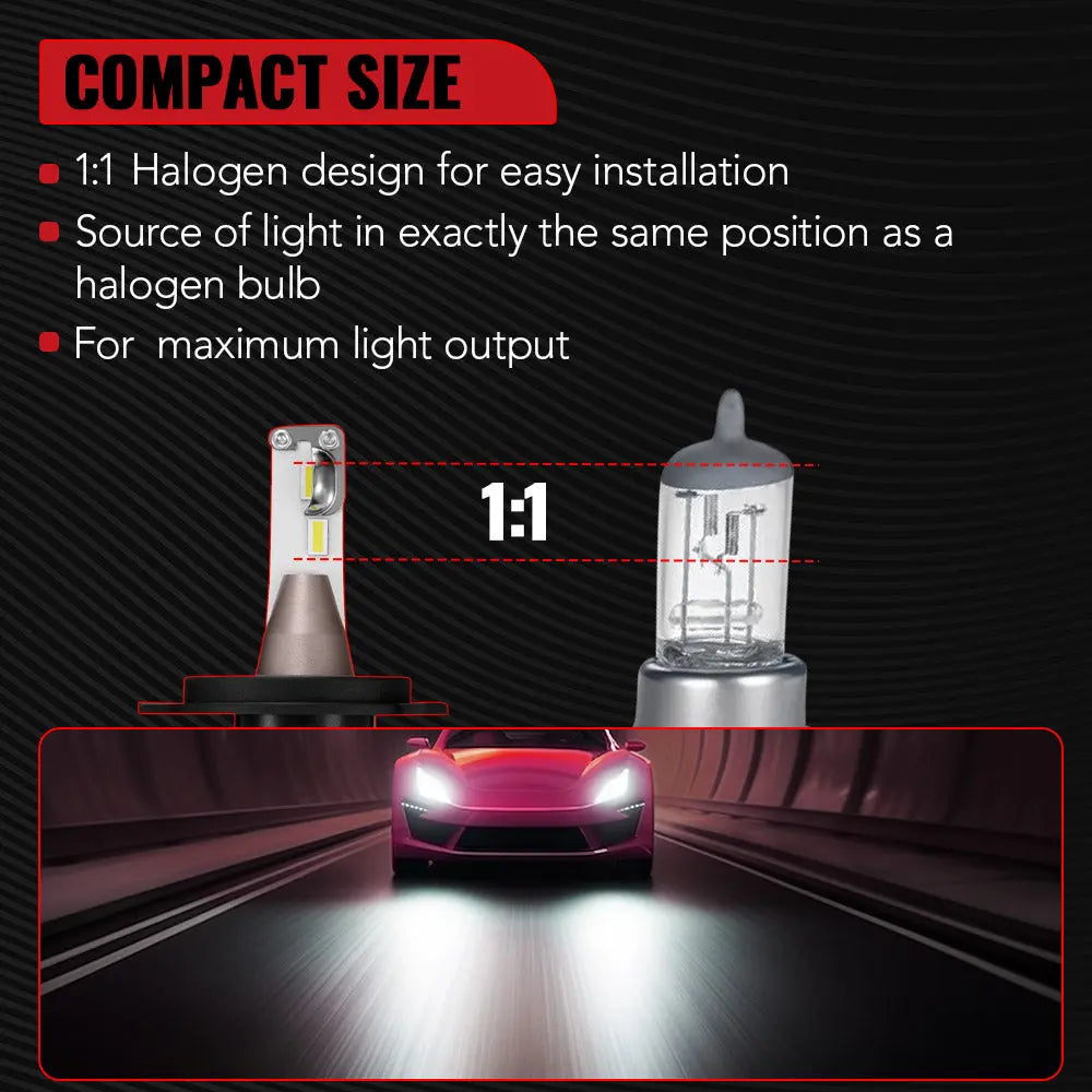 L2 H4/9003/HB2 100W 6000K 24000LM White IP68 LED Headlight Bulbs 2Pcs