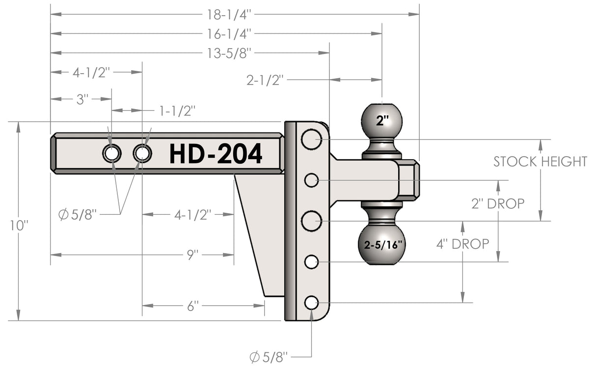 Heavy Duty 4” Drop/Rise Hitch 2" Box Steel Shank