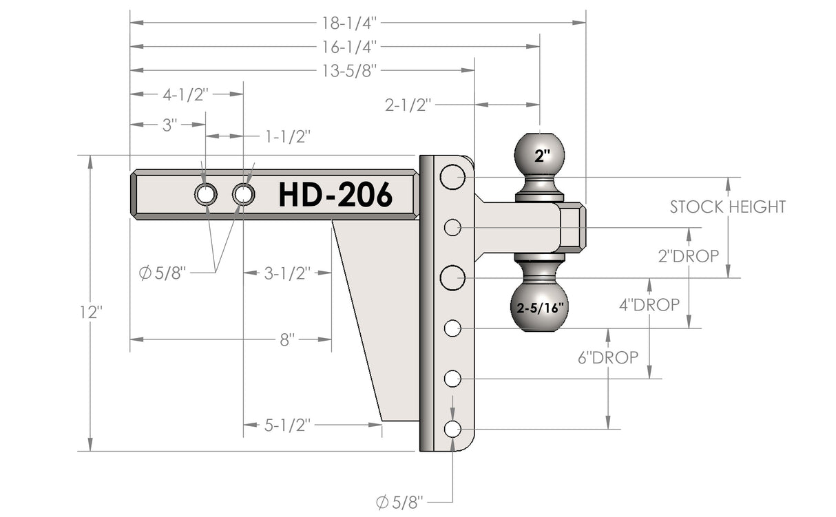 Bulletproof Heavy Duty 6” Drop/Rise Hitch - 2" Box Steel Shank