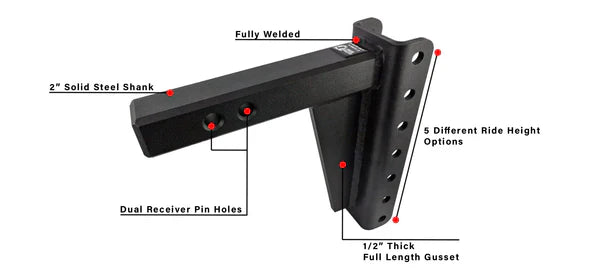 Bulletproof Heavy Duty 8” Drop/Rise Hitch 2" Box Steel Shank