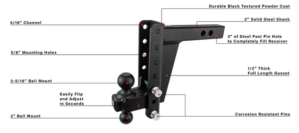Bulletproof Heavy Duty 8” Drop/Rise Hitch 2" Box Steel Shank