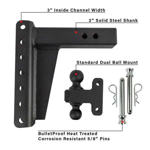 Bulletproof Heavy Duty 8” Drop/Rise Hitch 2" Box Steel Shank