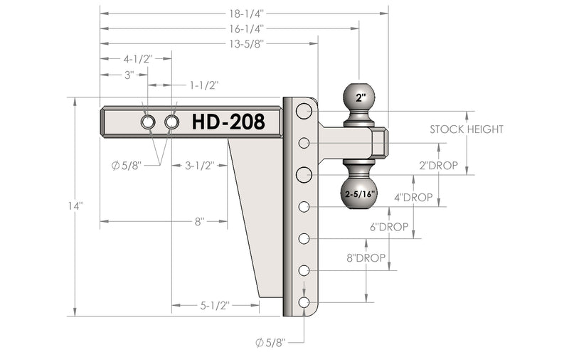 Bulletproof Heavy Duty 8” Drop/Rise Hitch 2" Box Steel Shank