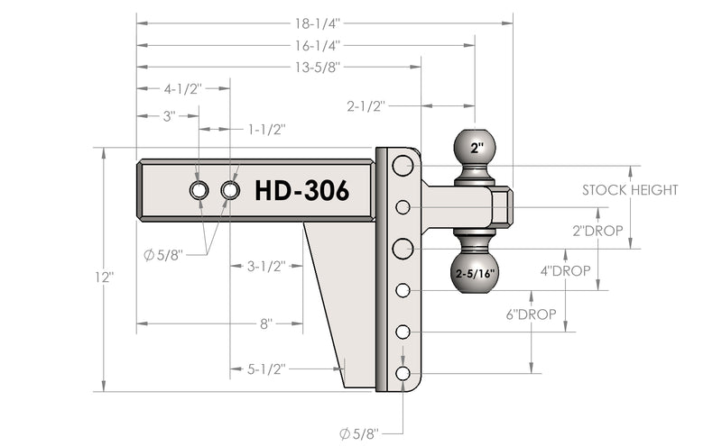 Bulletproof Heavy Duty 6” Drop/Rise Trailer Hitch 3" Box Steel Shank