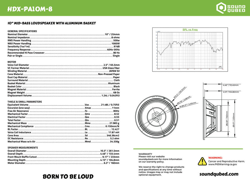 SOUNDQUBED HDX Series Pro Audio 10" Speaker (single)