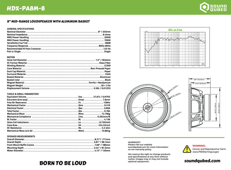 SOUNDQUBED HDX Series Pro Audio 8" Speaker (single)