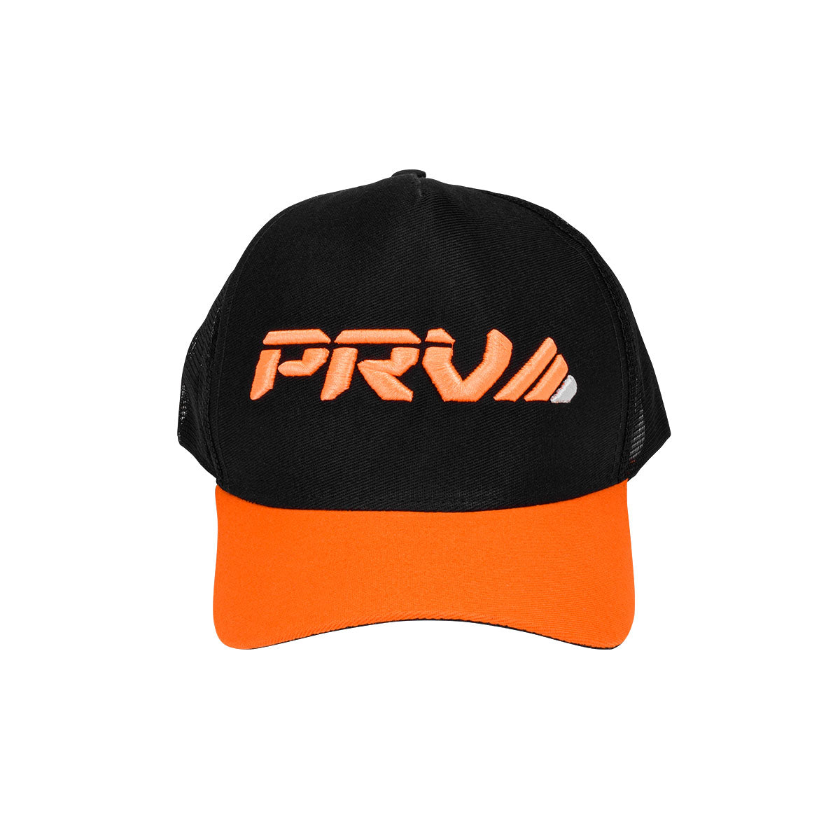 PRV Audio Trucker Hat Black Orange Embroidered Logo