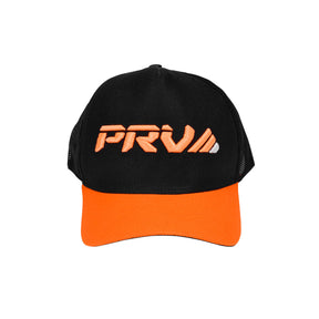 PRV Audio Trucker Hat Black Orange Embroidered Logo