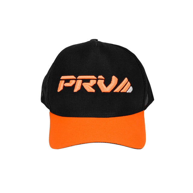 PRV Audio Trucker Hat Black Orange Embroidered Logo