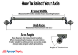 3500 - 3750 lb Torsion Axle w/ Vortex Hubs, V Bend, Available in Multiple Sizes, without brakes.